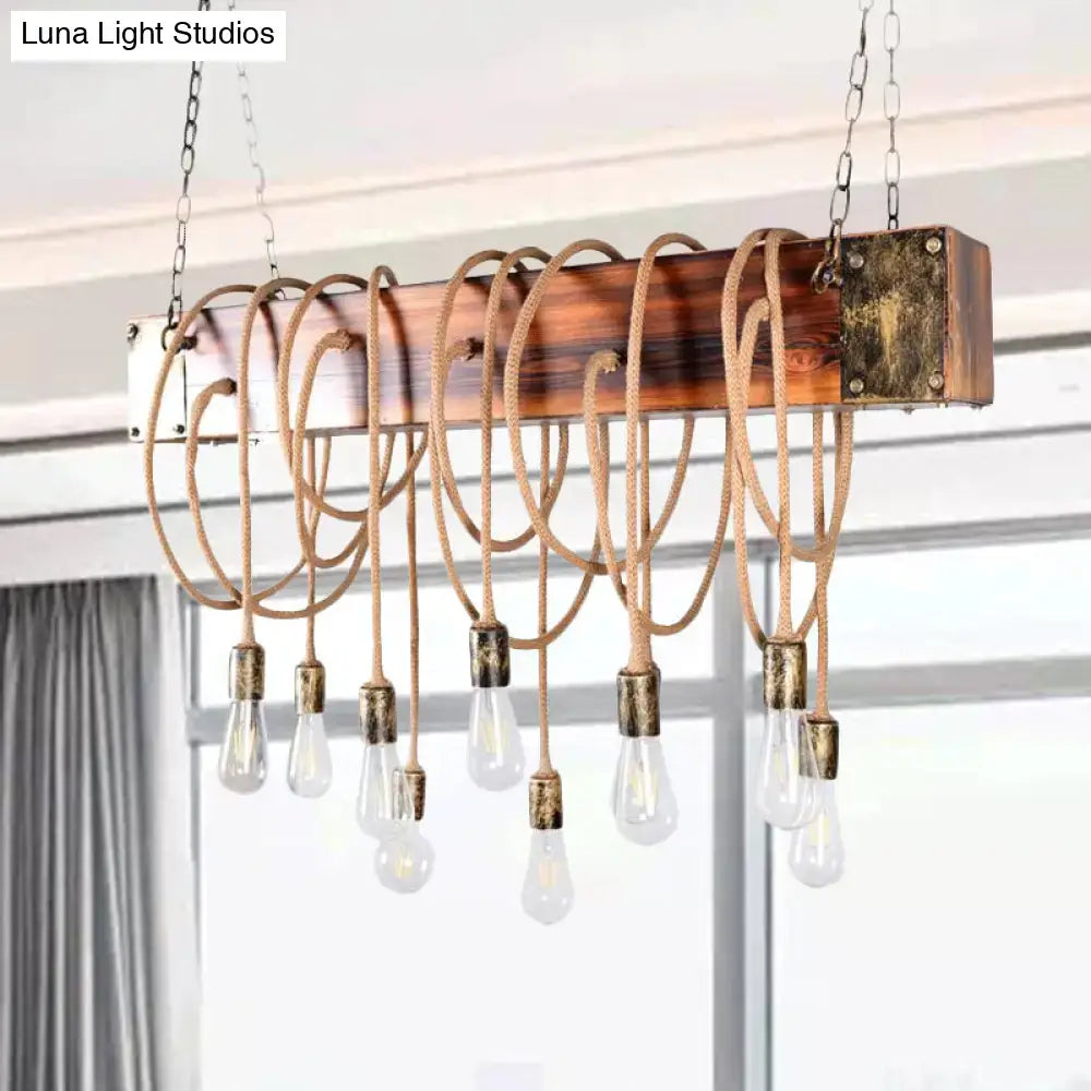 Rustic wooden black & antique brass chandelier kitchen island light