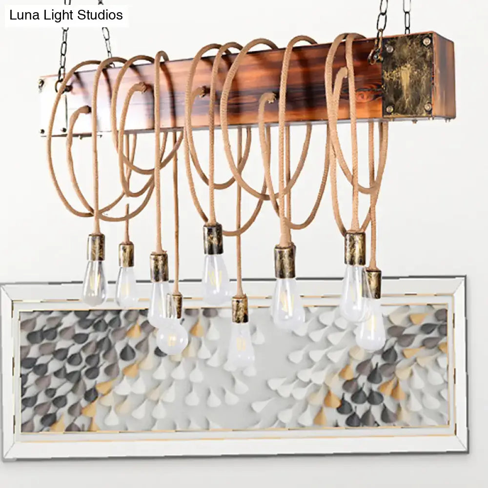 Rustic wooden black & antique brass chandelier kitchen island light