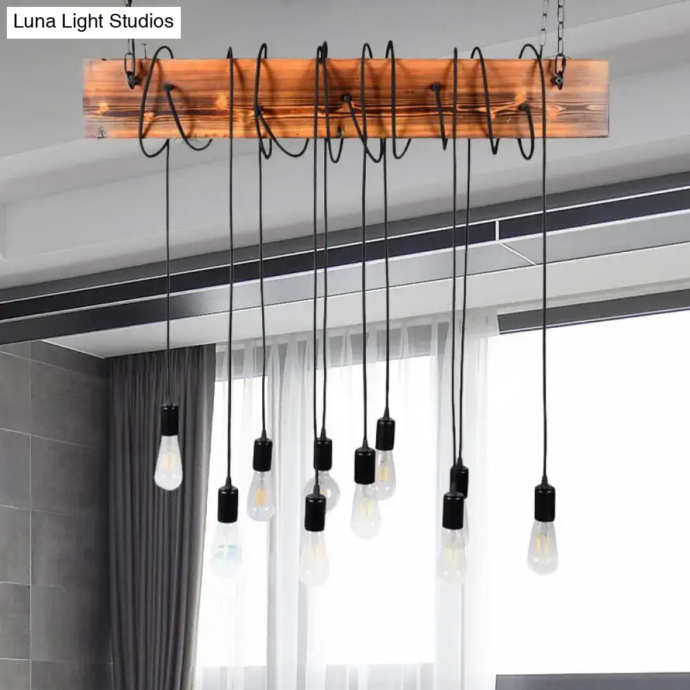 Rustic wooden black & antique brass chandelier kitchen island light