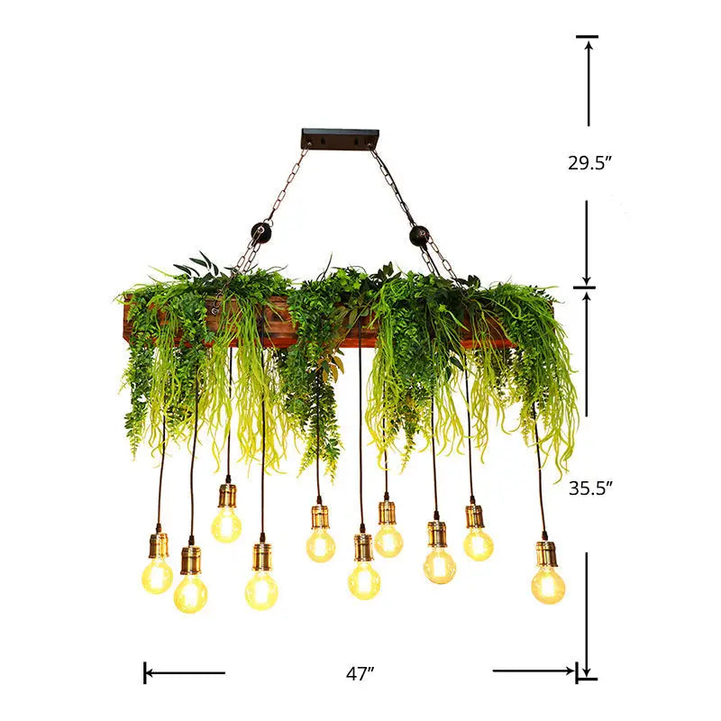 Rustic wooden fern deco edison bulb chandelier dining room light