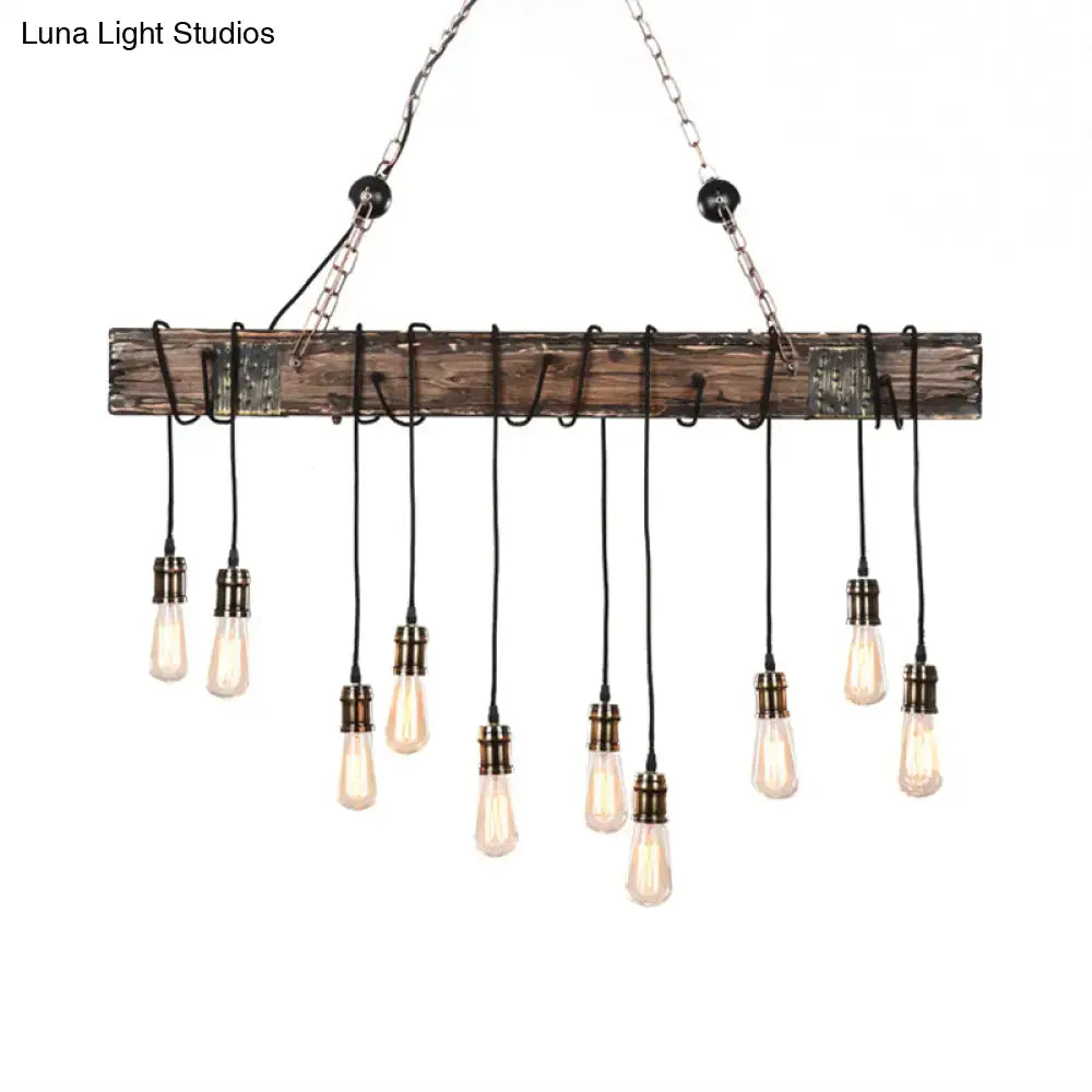 Rustic wooden linear dining room ceiling fixture with e26 e27 bulbs