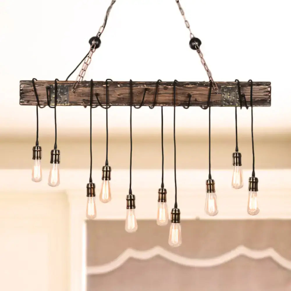 Rustic wooden linear dining room ceiling fixture with e26 e27 bulbs