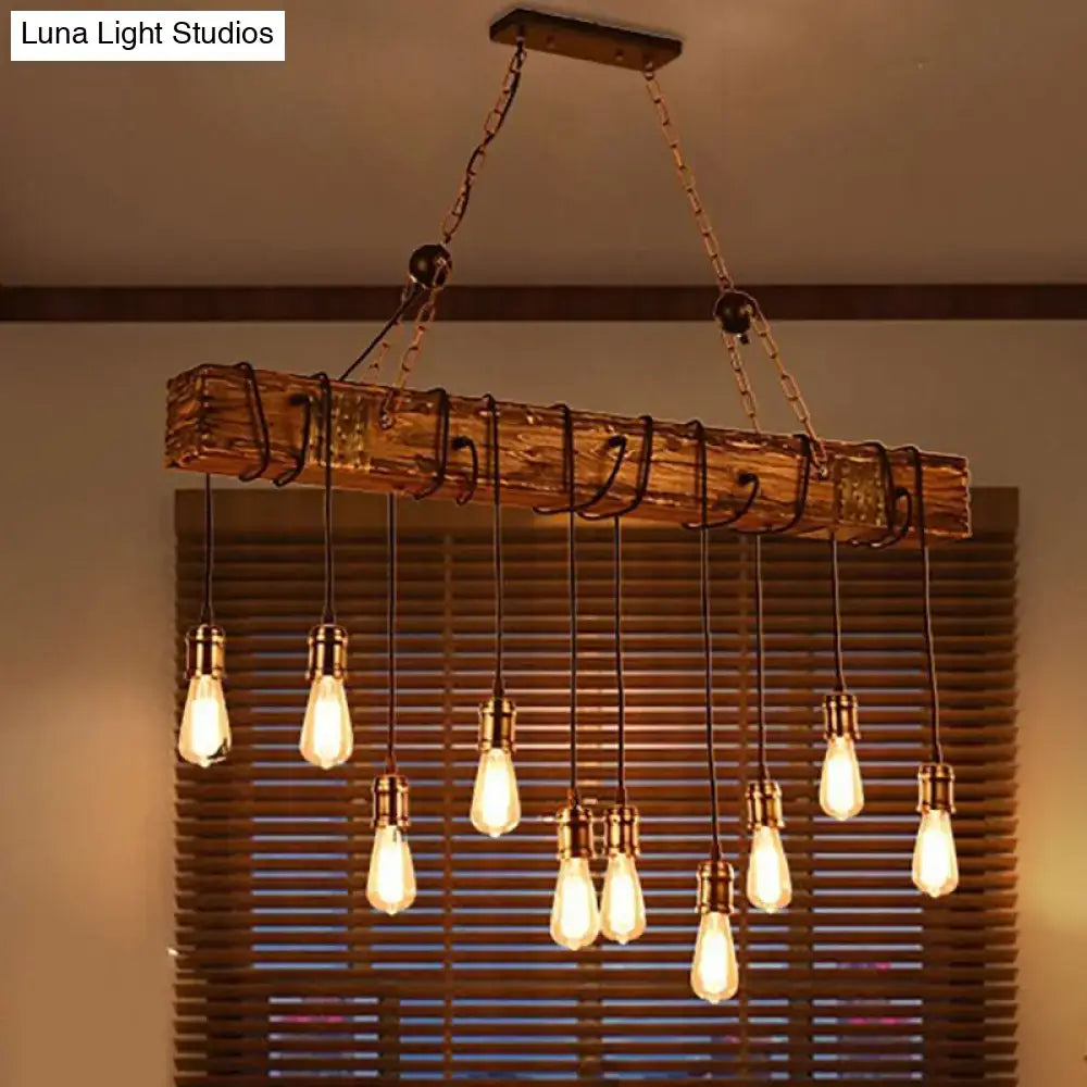 Rustic wooden linear dining room ceiling fixture with e26 e27 bulbs