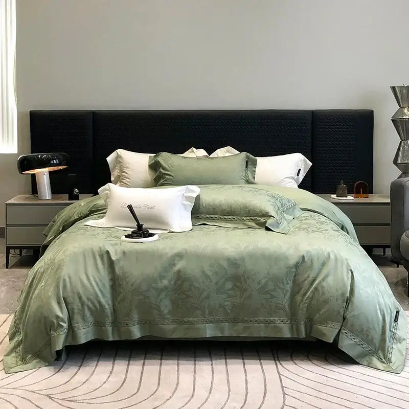 Sage green 1000tc lyocell cotton bedding set bedroom floral lace