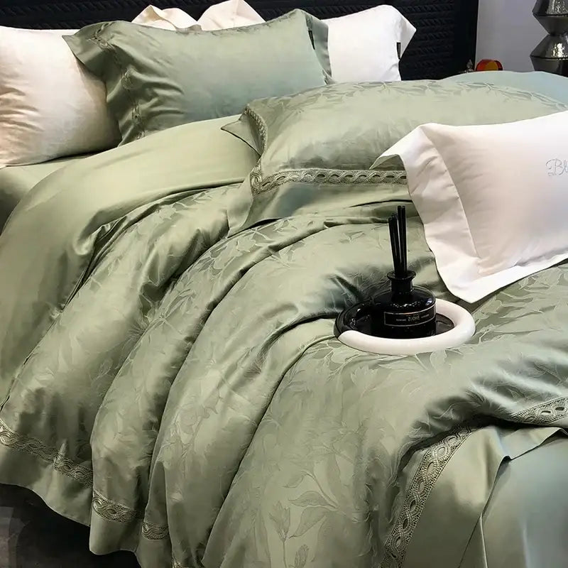 Sage green 1000tc lyocell cotton bedding set bedroom floral lace