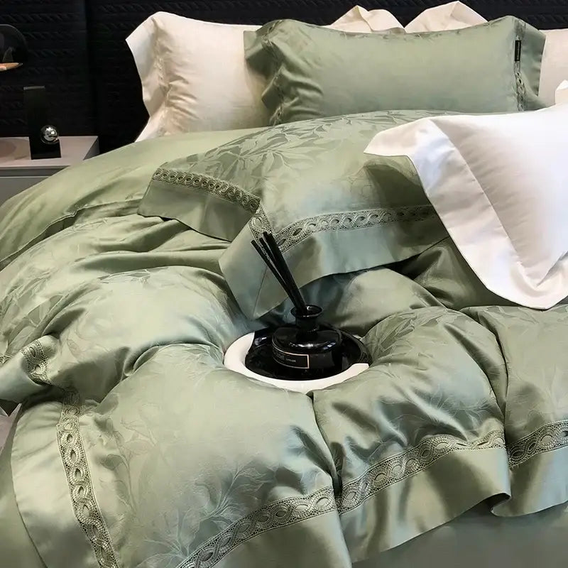Sage green 1000tc lyocell cotton bedding set bedroom floral lace