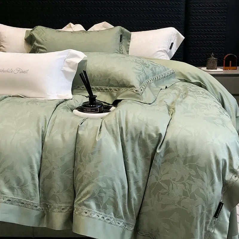 Sage green 1000tc lyocell cotton bedding set bedroom floral lace