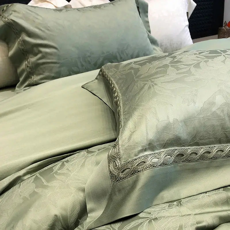 Sage green 1000tc lyocell cotton bedding set bedroom floral lace