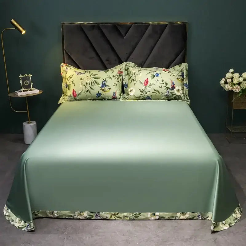 Sage green & cream bird floral 1400tc egyptian cotton bedding set bedroom