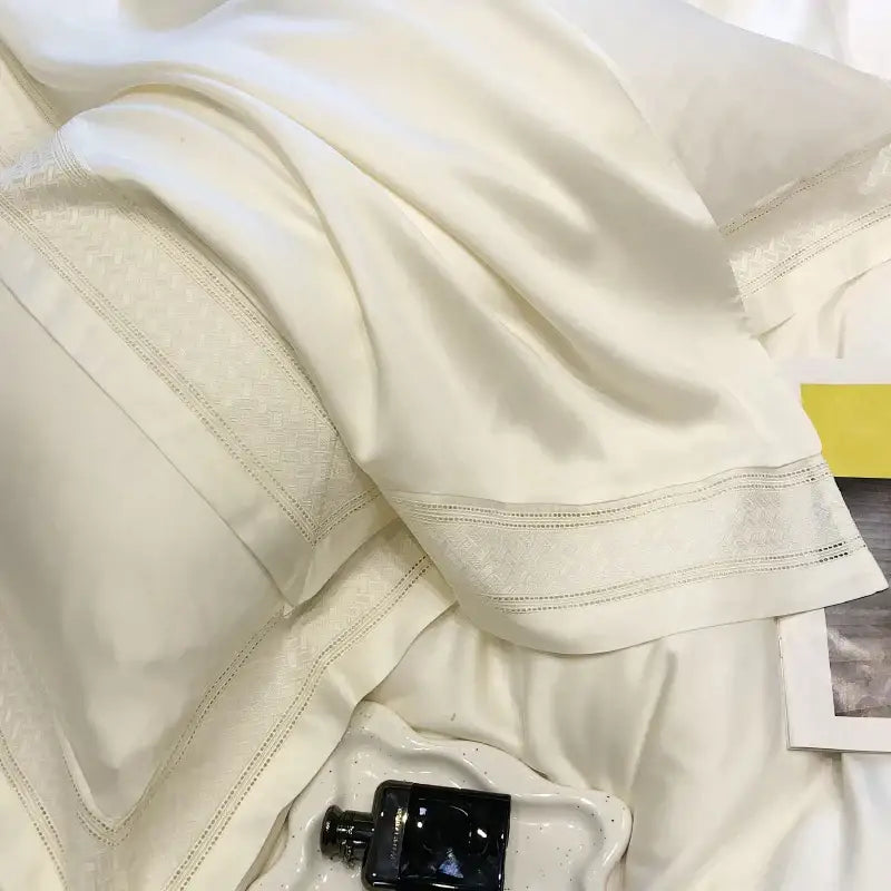 Satin cream 1000tc lyocell fibre bedding set – bedroom embroidery
