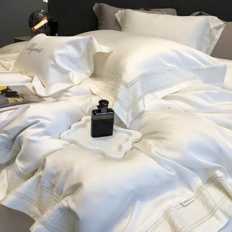 Satin cream 1000tc lyocell fibre bedding set – bedroom embroidery
