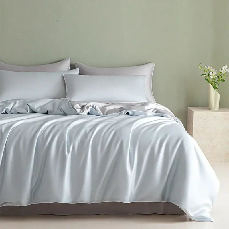 Satin light blue bedding set – solid color bedroom duvet cover
