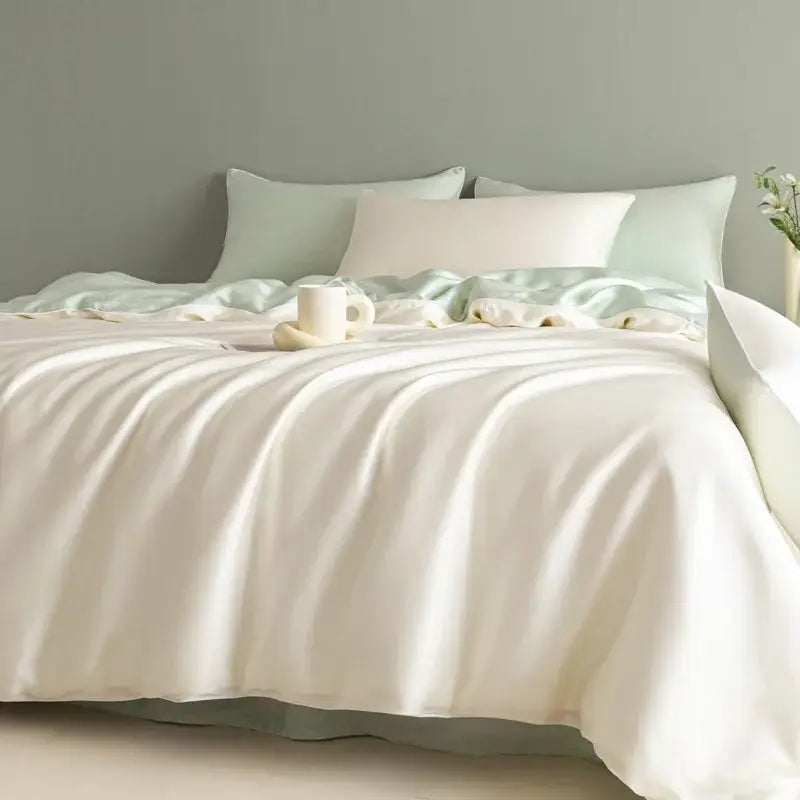 Satin light blue bedding set – solid color bedroom duvet cover