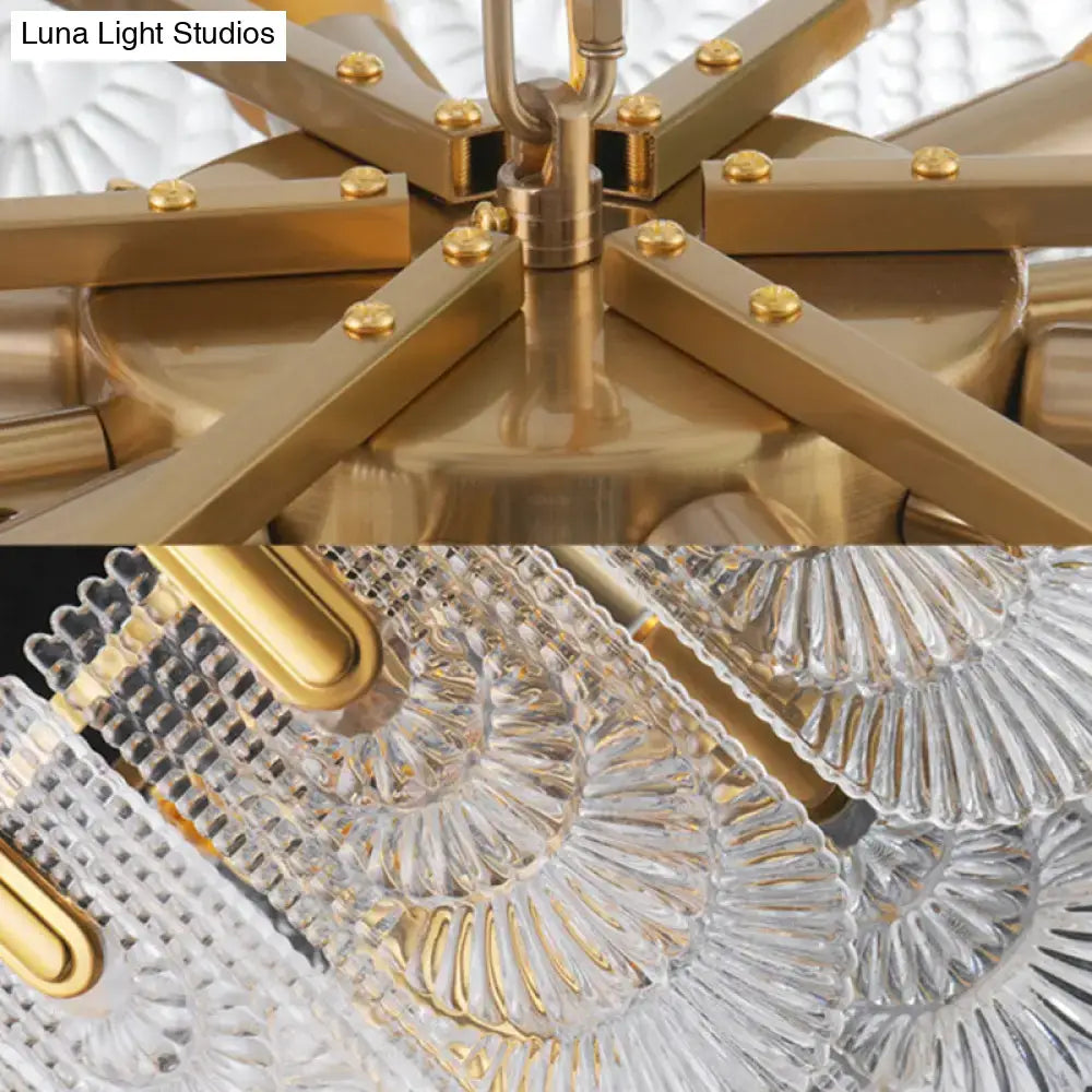 DecorBites™ Scalloped Clear Textured Glass Drop Lamp Classic Dining Room Chandelier Light Fixture in Brass