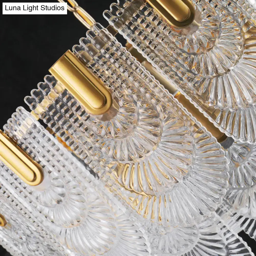 DecorBites™ Scalloped Clear Textured Glass Drop Lamp Classic Dining Room Chandelier Light Fixture in Brass