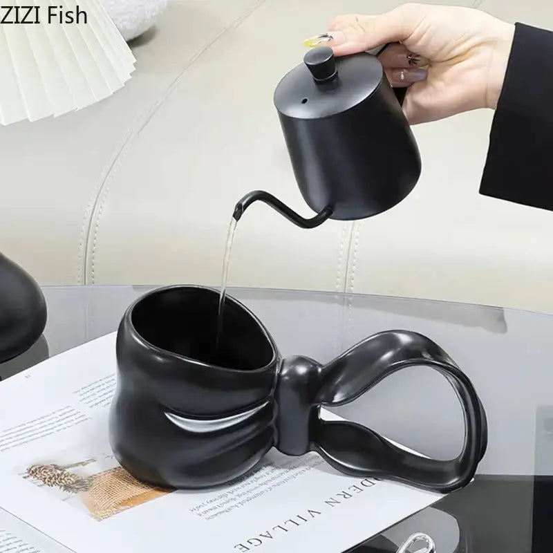Sculpted bowknot ceramic coffee mug kitchen tea cup