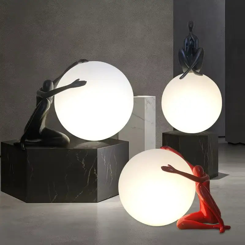 Sculptural black & red glass ball table lamp bedroom decor