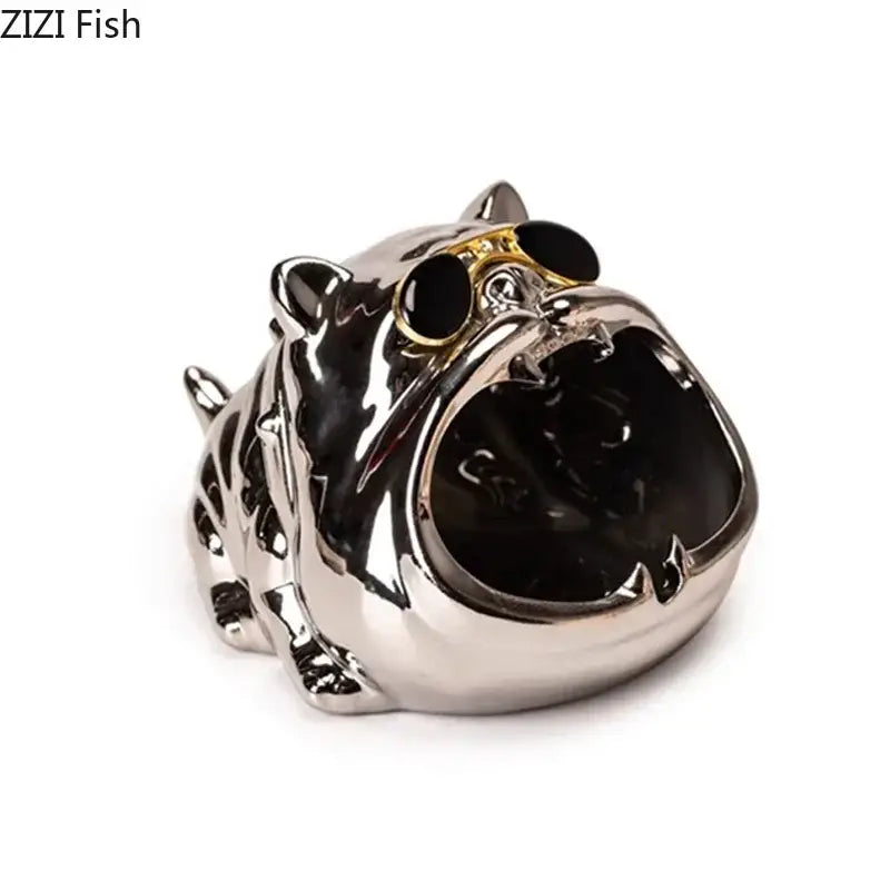 Silver bulldog ceramic ashtray – living room desktop accessory