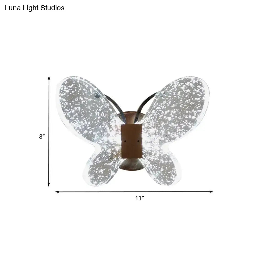 Silver butterfly crystal wall sconce bedroom direct wired light