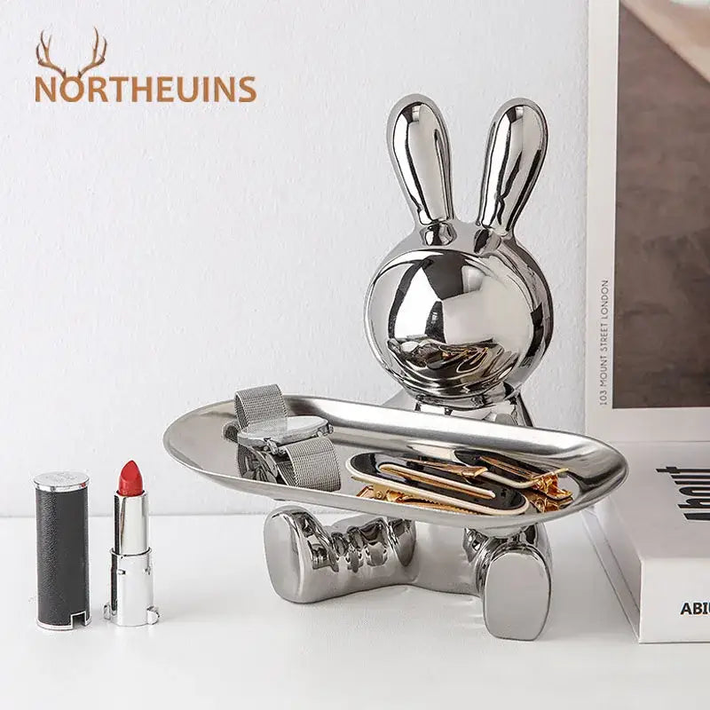 Silver decorbites astronaut rabbit resin tray office storage decor