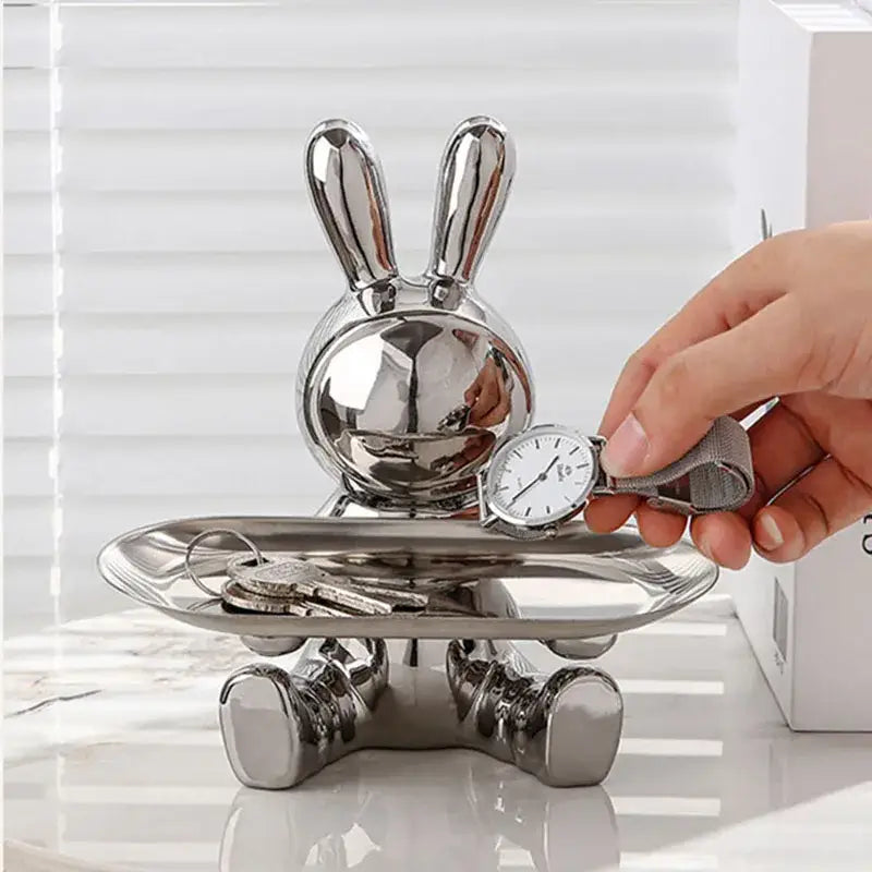 Silver decorbites astronaut rabbit resin tray office storage decor