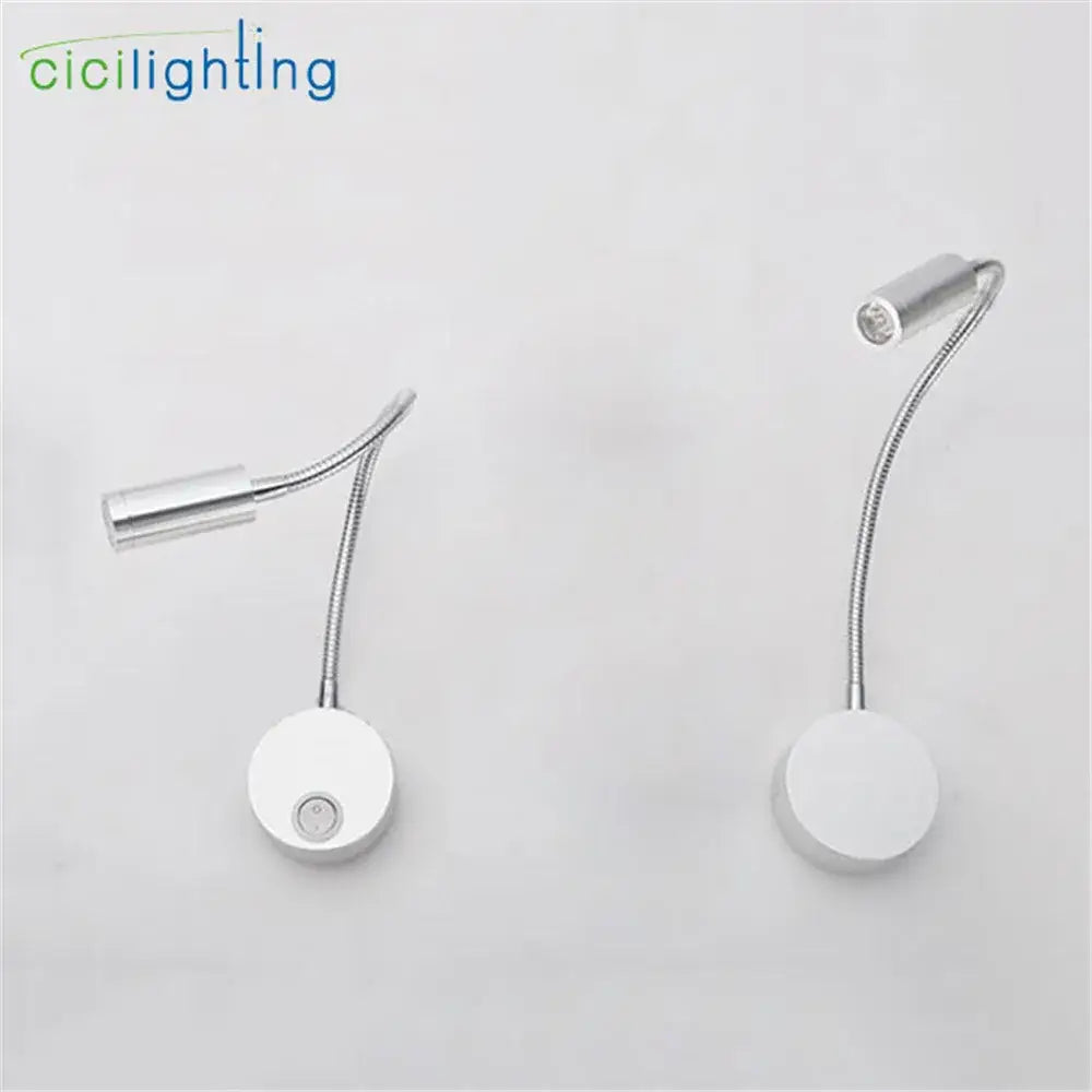 Silver flexible gooseneck led wall sconce for bedroom reading