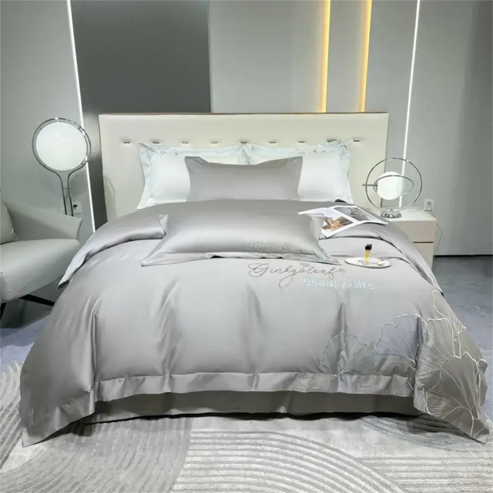 Silver gray 1200tc embroidery egyptian cotton bedding set bedroom