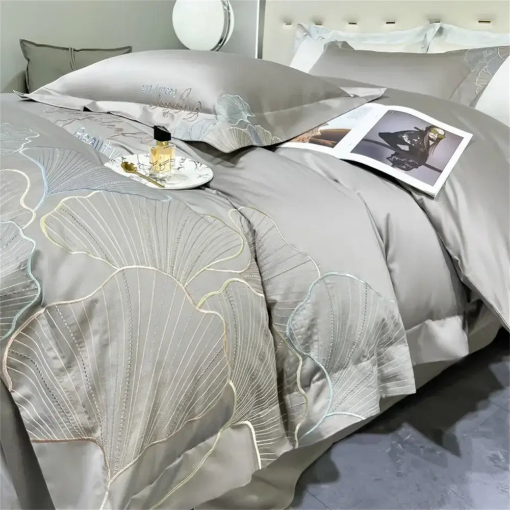 Silver gray 1200tc embroidery egyptian cotton bedding set bedroom
