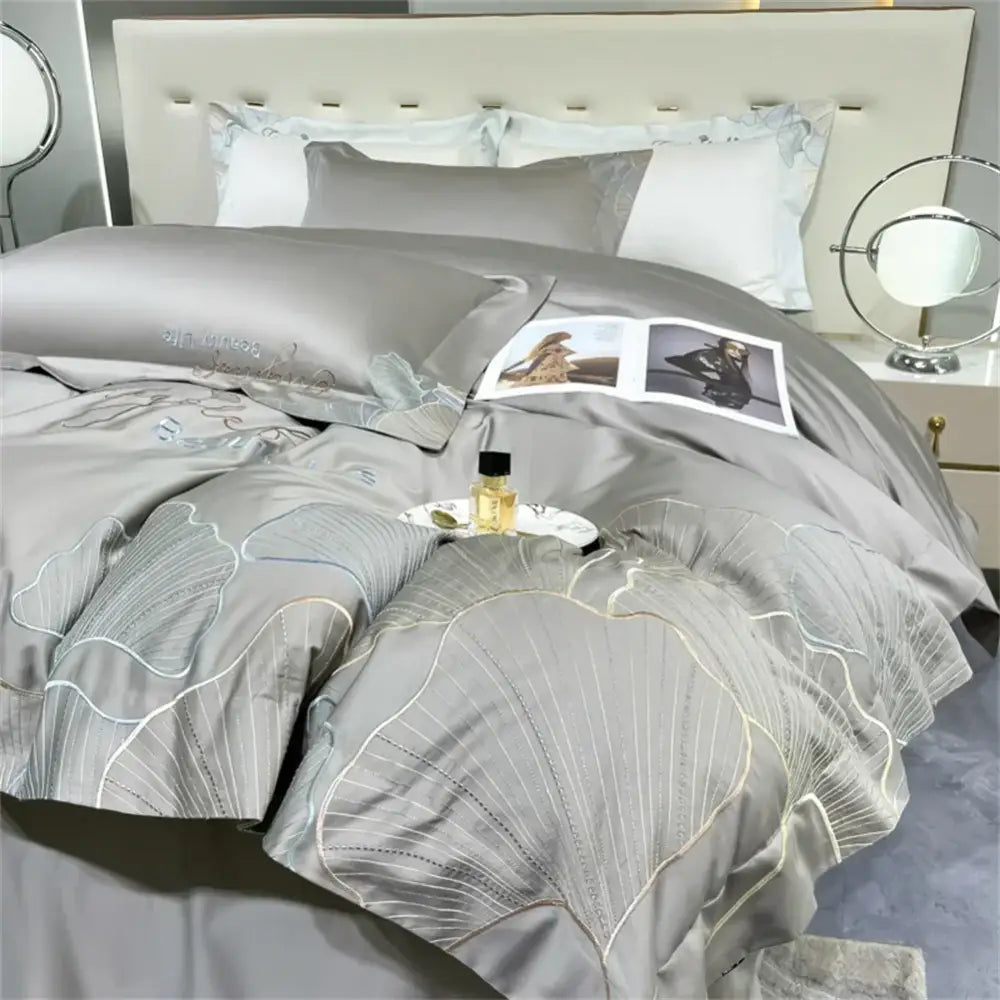 Silver gray 1200tc embroidery egyptian cotton bedding set bedroom