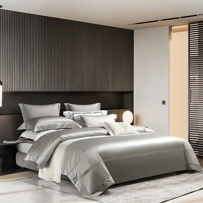 Silver satin egyptian cotton bedding set bedroom luxury 1000tc
