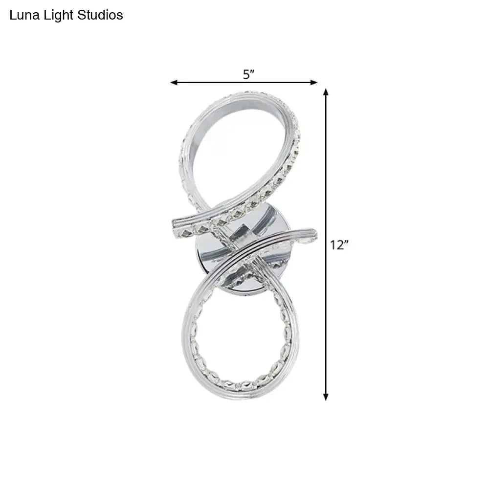 Simple led chrome infinity wall sconce with cut crystal deco bedroom