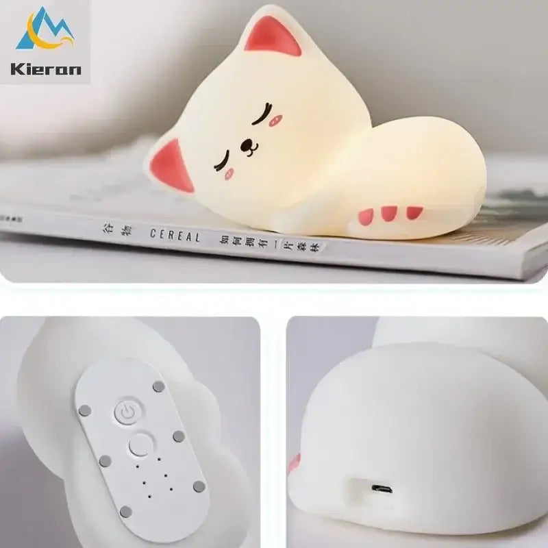 Soft white cat led night light bedroom silicone decor