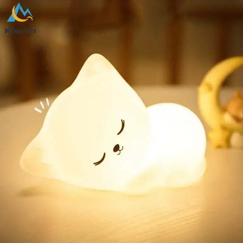 Soft white cat led night light bedroom silicone decor