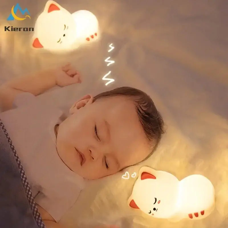 Soft white cat led night light bedroom silicone decor