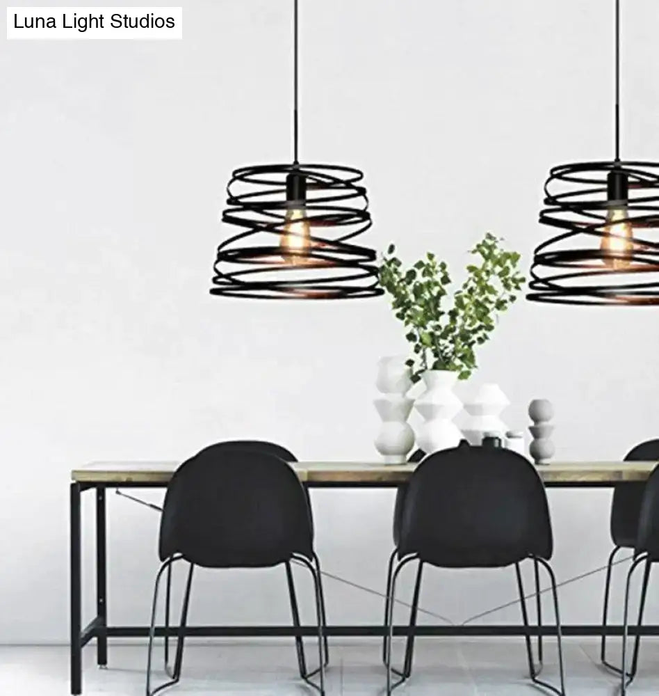 Spiral spring suspension pendant light black & white dining room