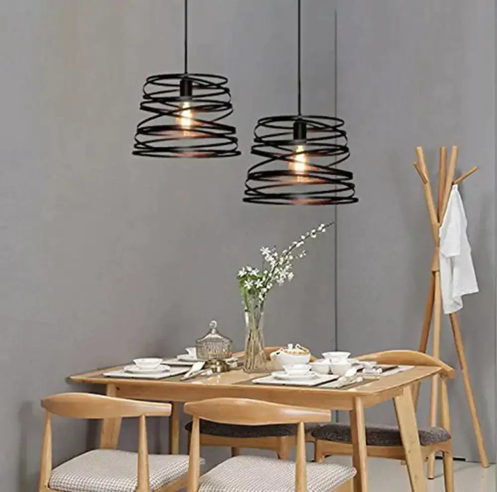 Spiral spring suspension pendant light black & white dining room