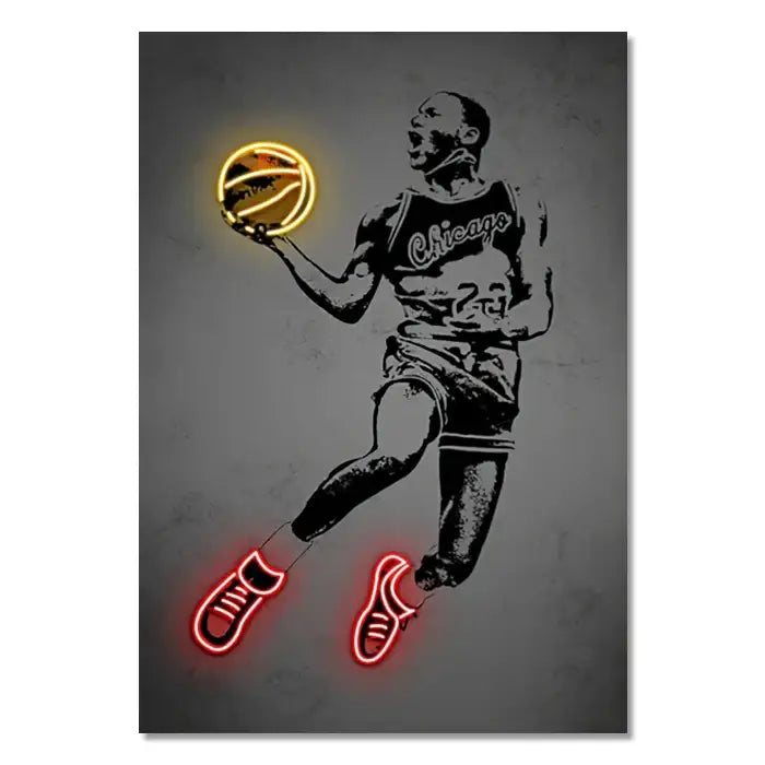 Modern sports stars neon wall art bedroom basketball poster