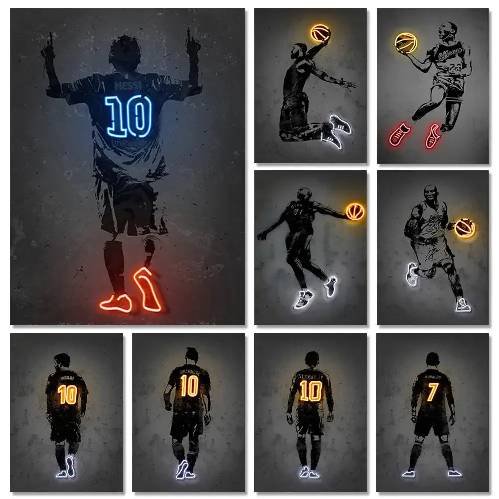Modern sports stars neon wall art bedroom basketball poster