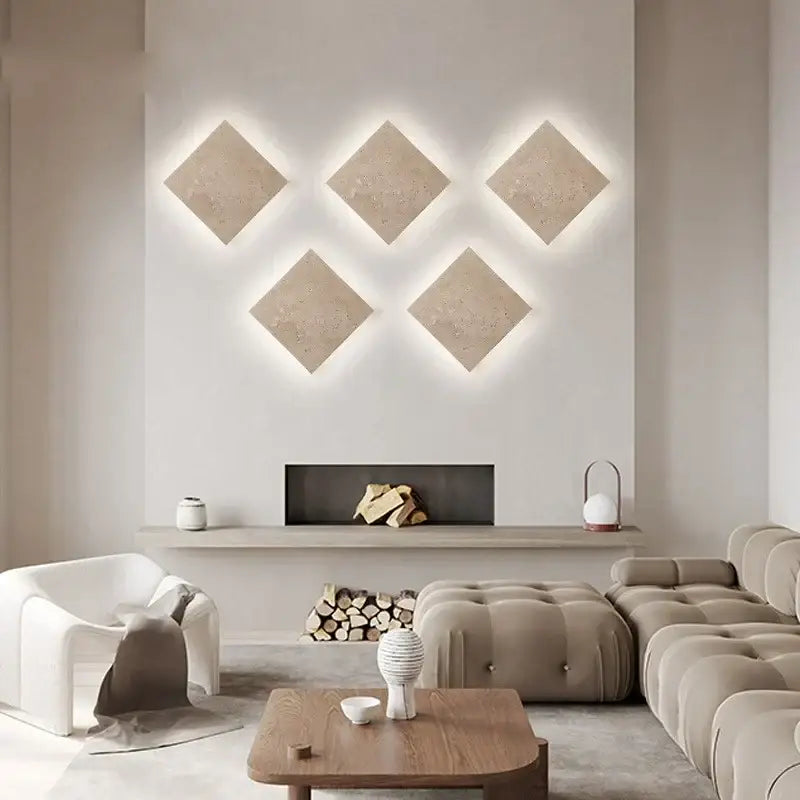 Square yellow travertine led wall lamp sconce for stairways