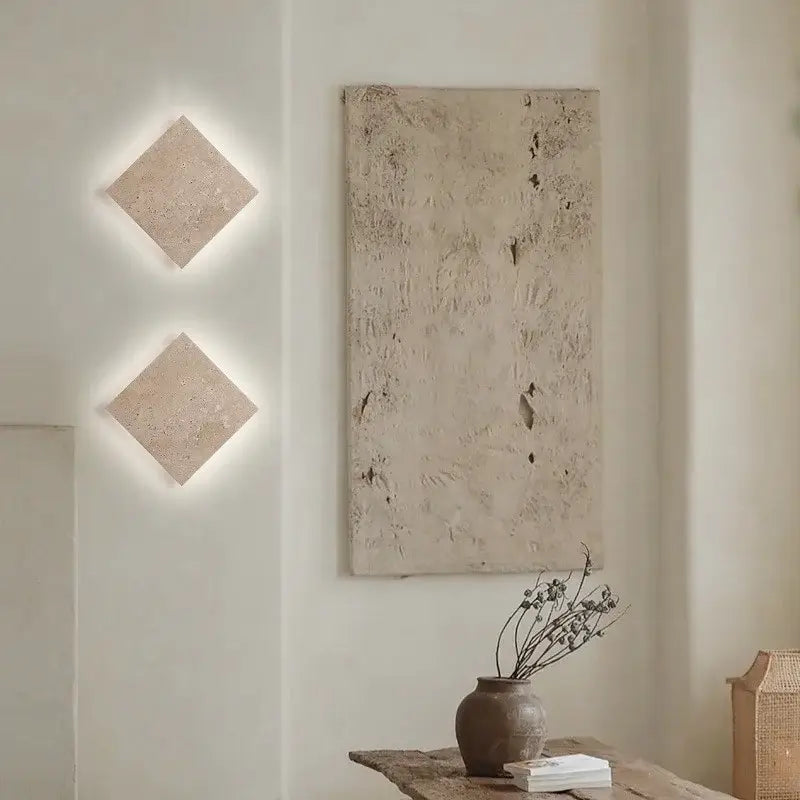Square yellow travertine led wall lamp sconce for stairways