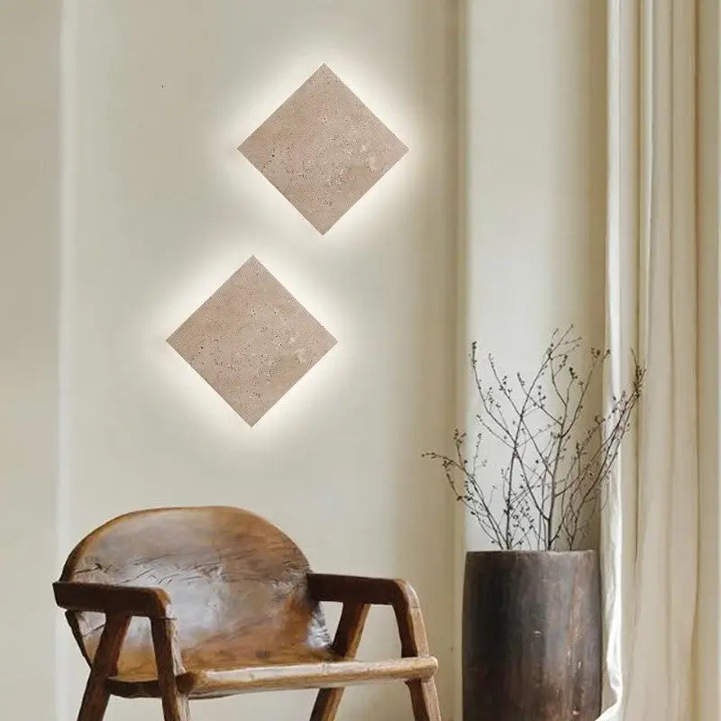 Square yellow travertine led wall lamp sconce for stairways