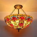 Floral stained glass ceiling light red and teal kitchen semi flush