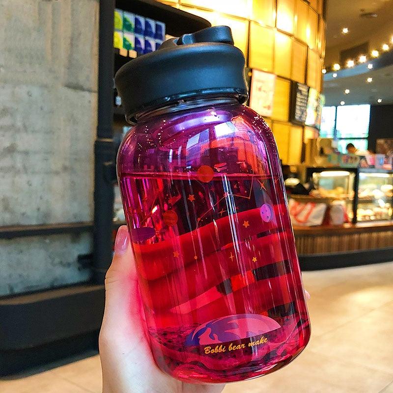 Starry Sky Gradient Glass Water Bottle With Protective Bag Cute Fashion Leak Proof Water Cup for Girls Sport Drink Bottles  Creative Glass Water Bottle Portable Outdoor Sport Water Bottles