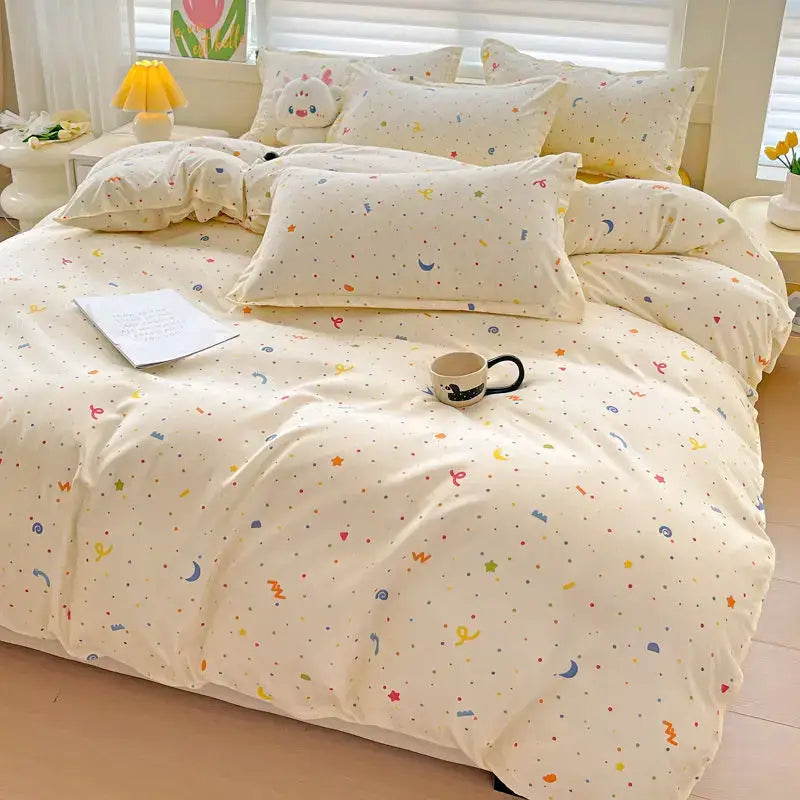 Celestial abstract cream quilted summer bedding set bedroom decor