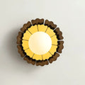 Sunflower yellow & wood wall sconce with matte white glass ball bedroom