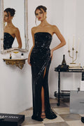 Strapless Neckline Sequin Fabric