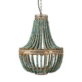 Teal blue wood beads pendant light bedroom woven chandelier