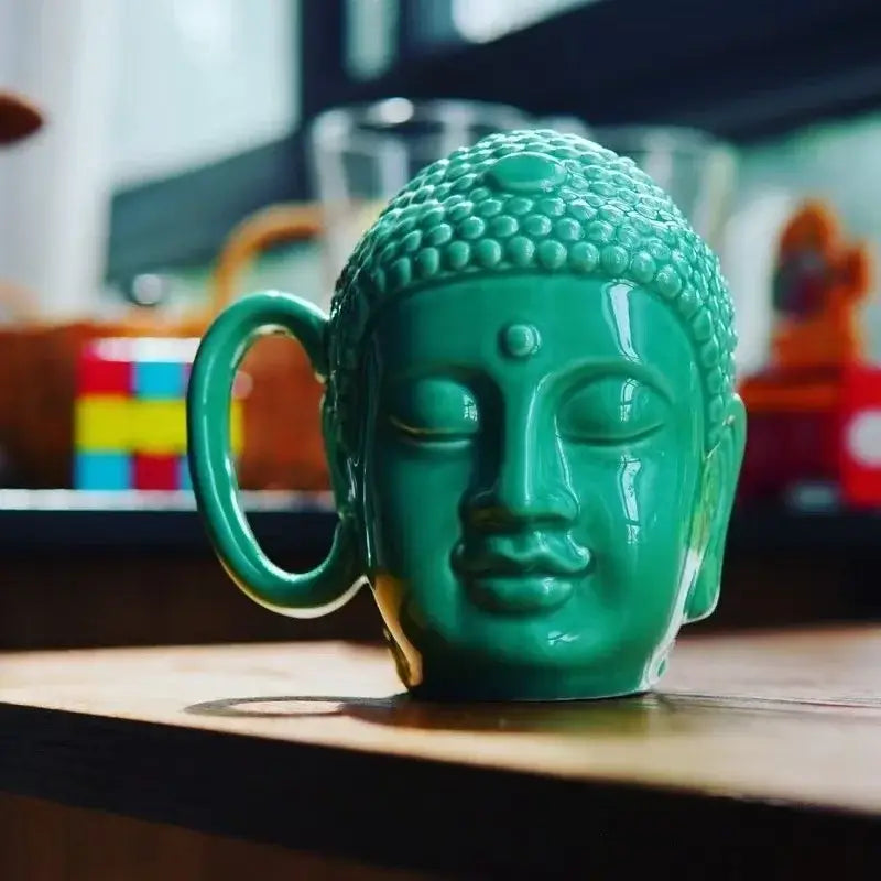 Teal buddha sculpture ceramic coffee mug kitchen decor
