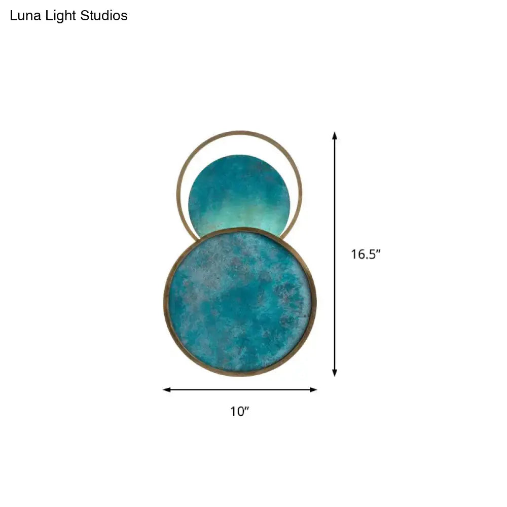 Teal & gold blue glass led sconce warm white living room wall light