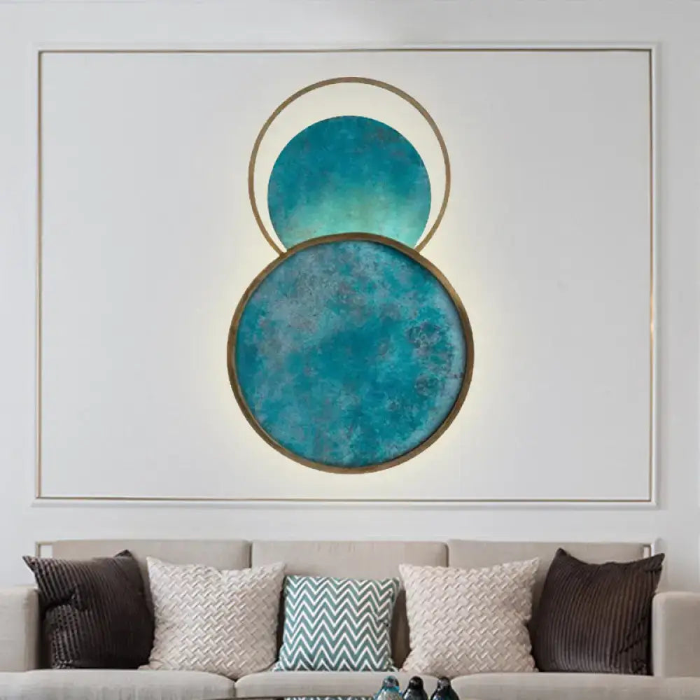 Teal & gold blue glass led sconce warm white living room wall light